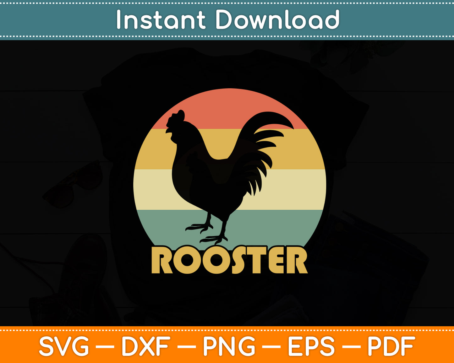 Rooster Vintage Retro Style Svg Png Dxf Digital Cutting File