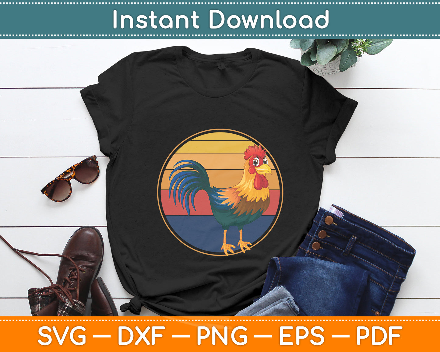 Rooster Vintage Retro Style Svg Png Dxf Digital Cutting File
