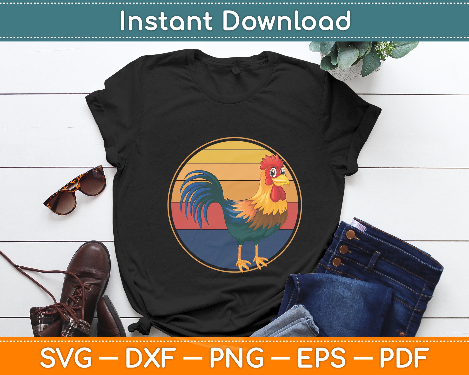 Rooster Vintage Retro Style Svg Png Dxf Digital Cutting File
