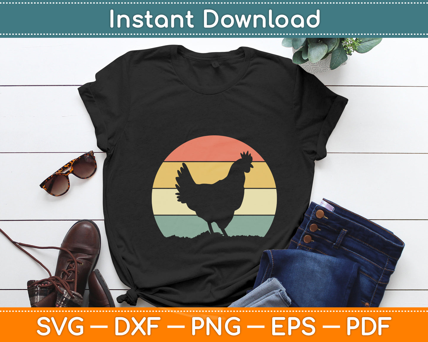 Rooster Vintage Retro Style Svg Png Dxf Digital Cutting File