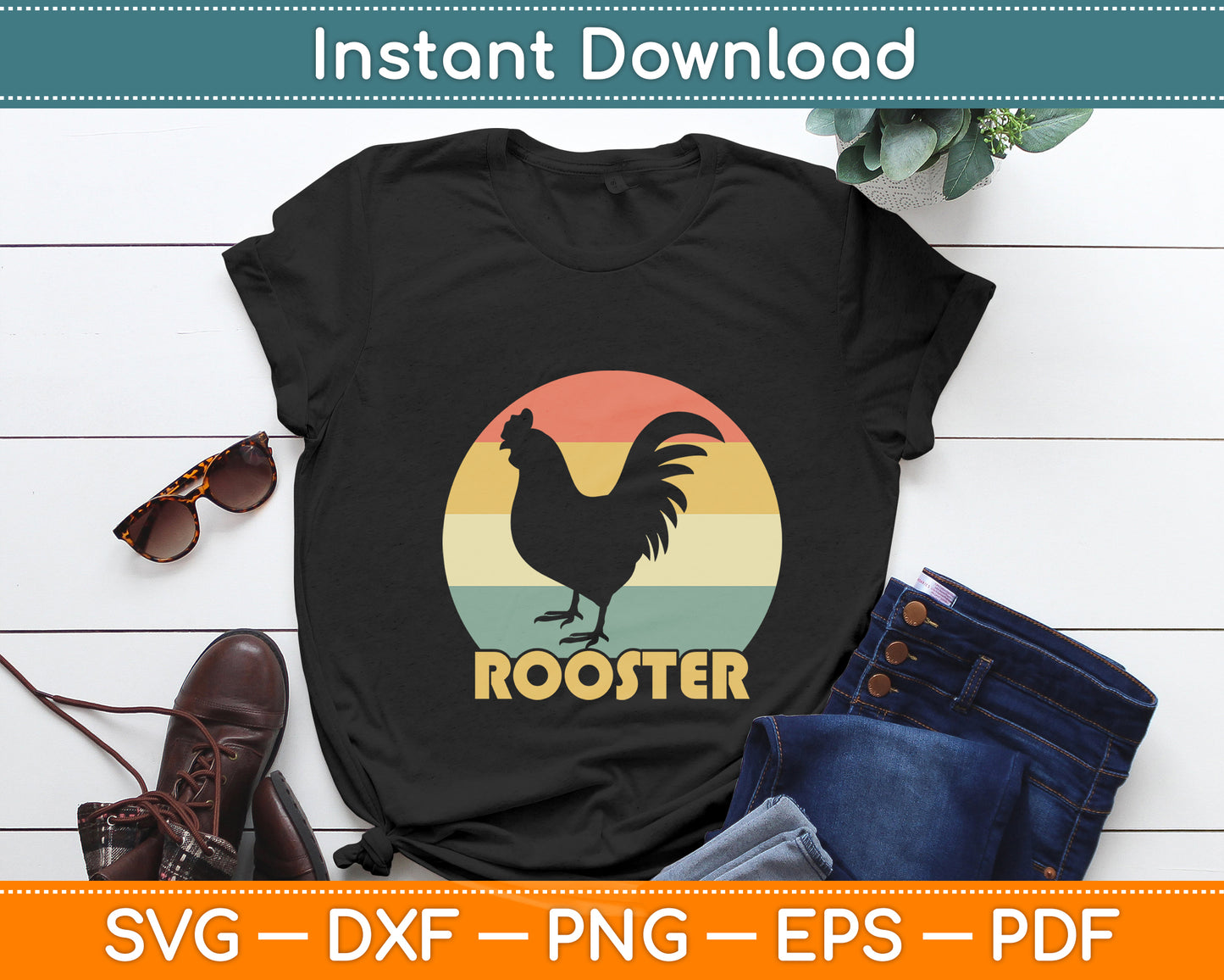 Rooster Vintage Retro Style Svg Png Dxf Digital Cutting File