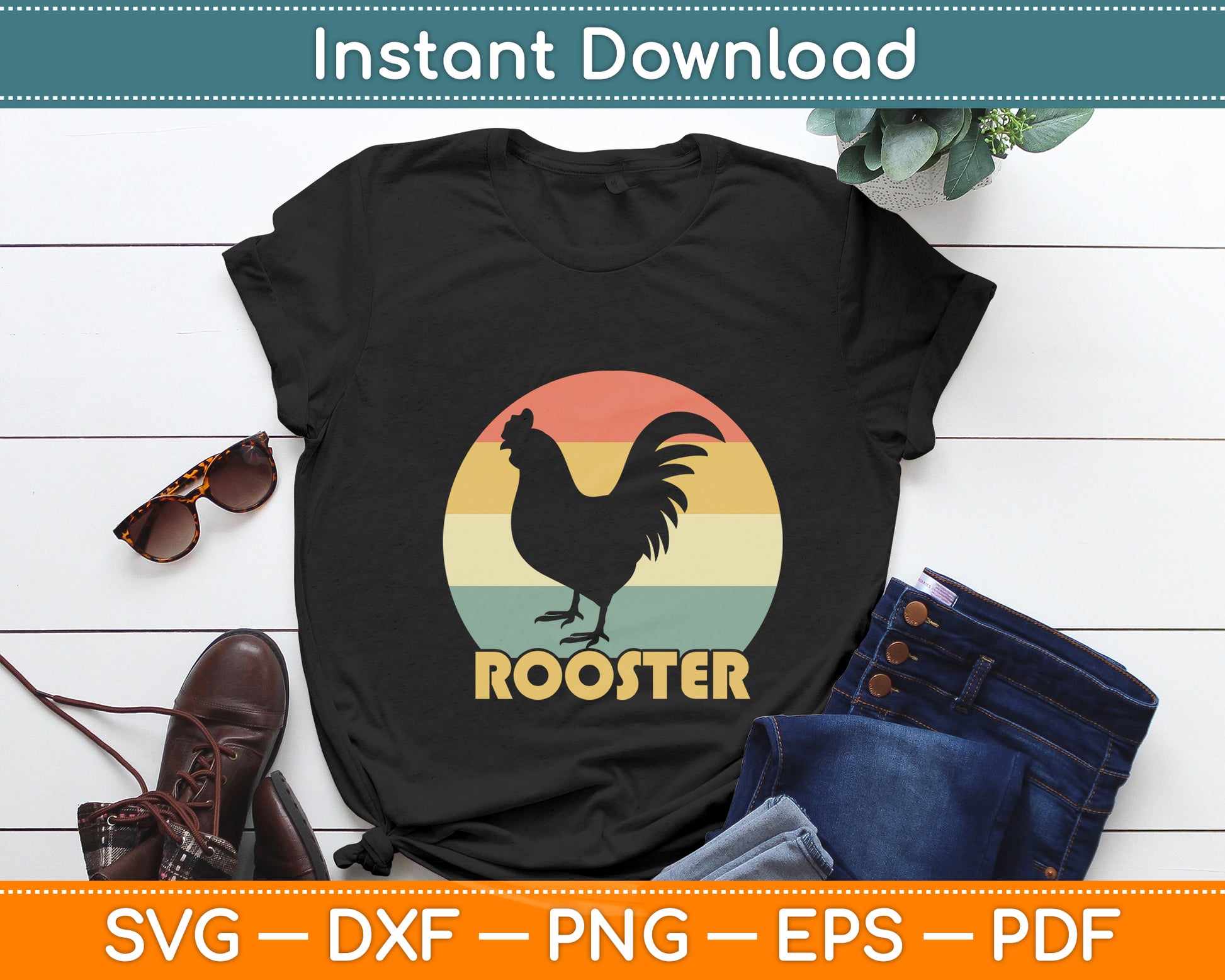 Rooster Vintage Retro Style Svg Png Dxf Digital Cutting File
