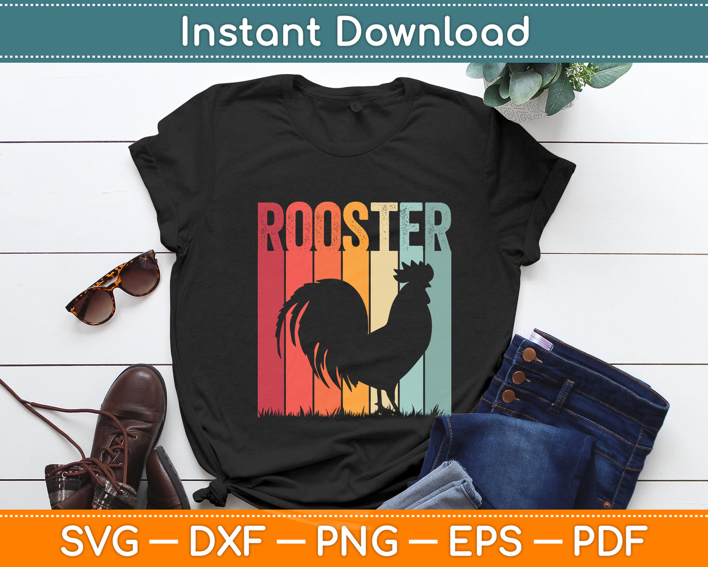Rooster Vintage Retro Style Svg Png Dxf Digital Cutting File
