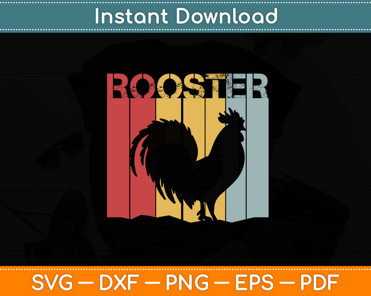 Rooster Vintage Retro Style Svg Png Dxf Digital Cutting File