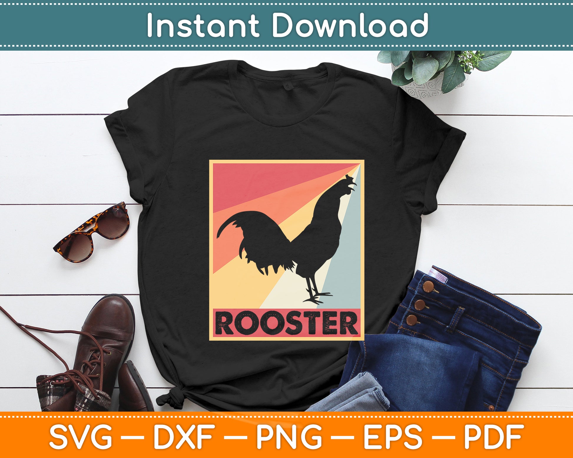 Rooster Vintage Retro Svg Digital Cutting File