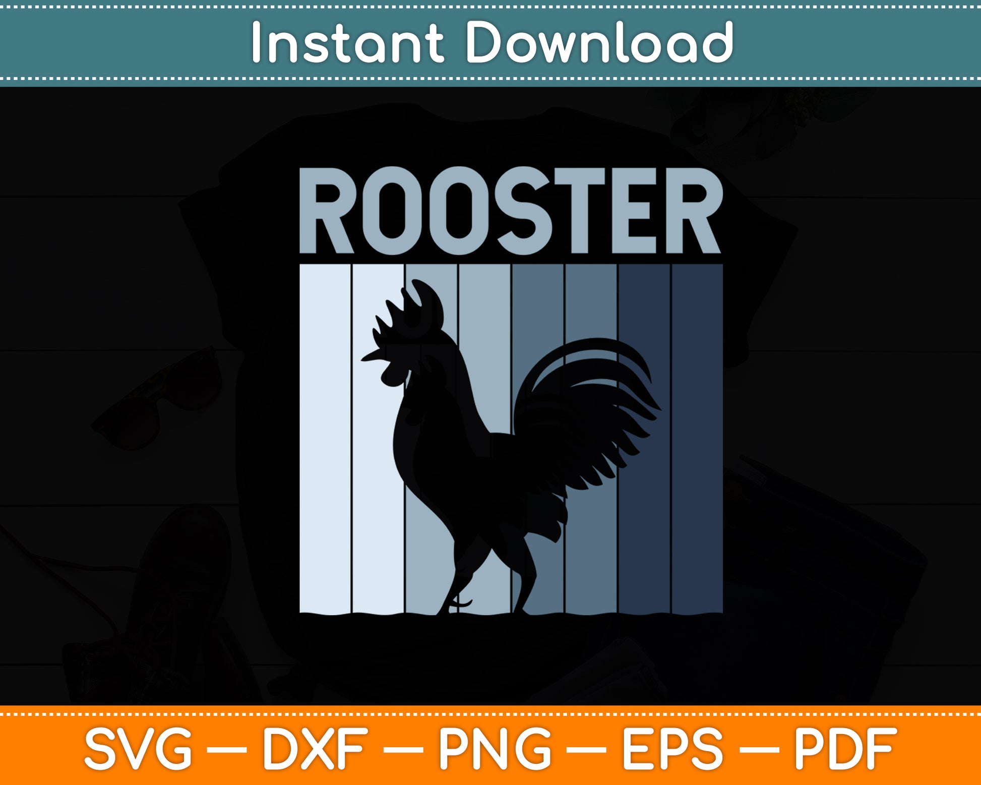 Rooster Vintage Retro Svg Digital Cutting File