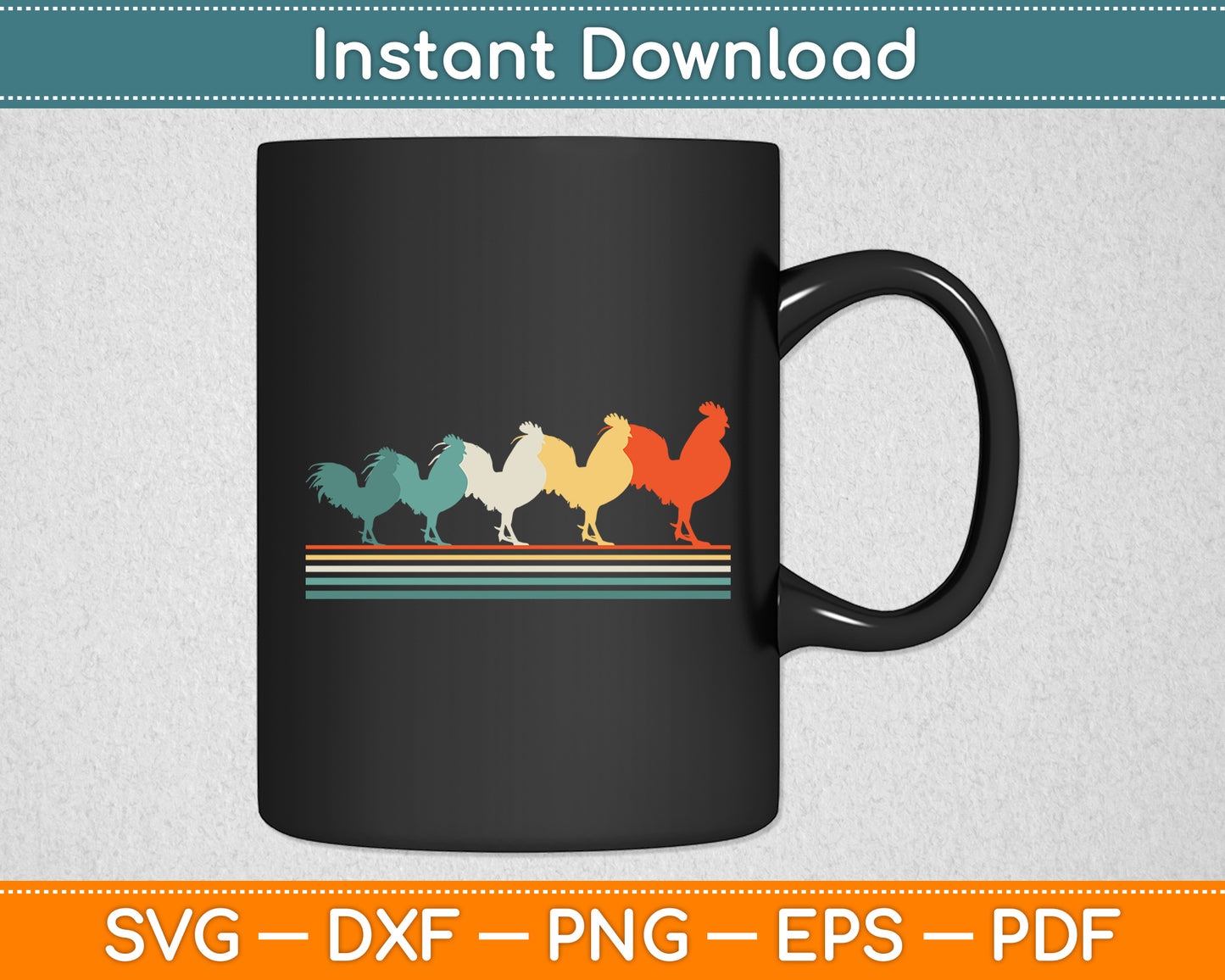 Roosters Chicken Retro Vintage Svg Png Dxf Digital Cutting File