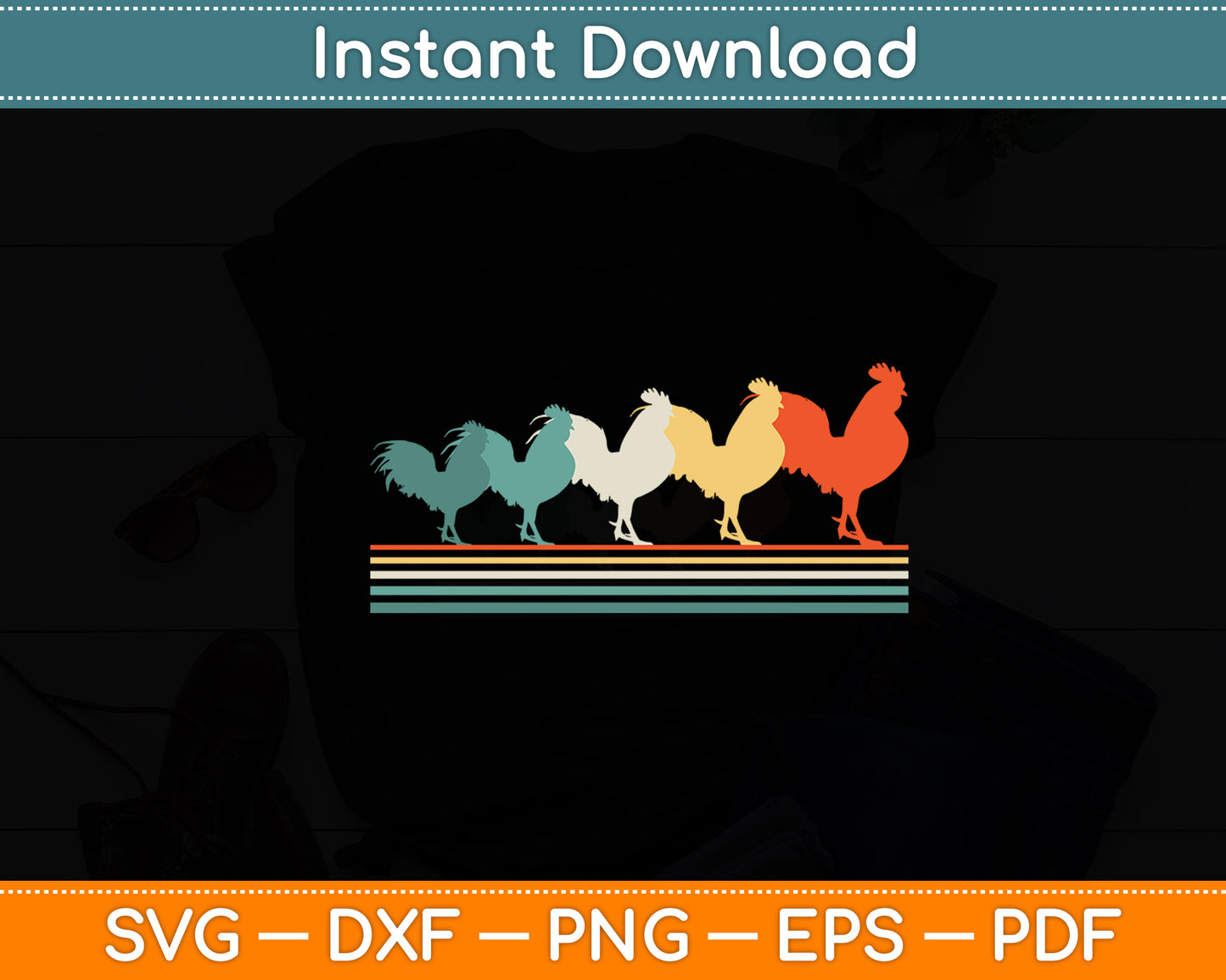 Roosters Chicken Retro Vintage Svg Png Dxf Digital Cutting File