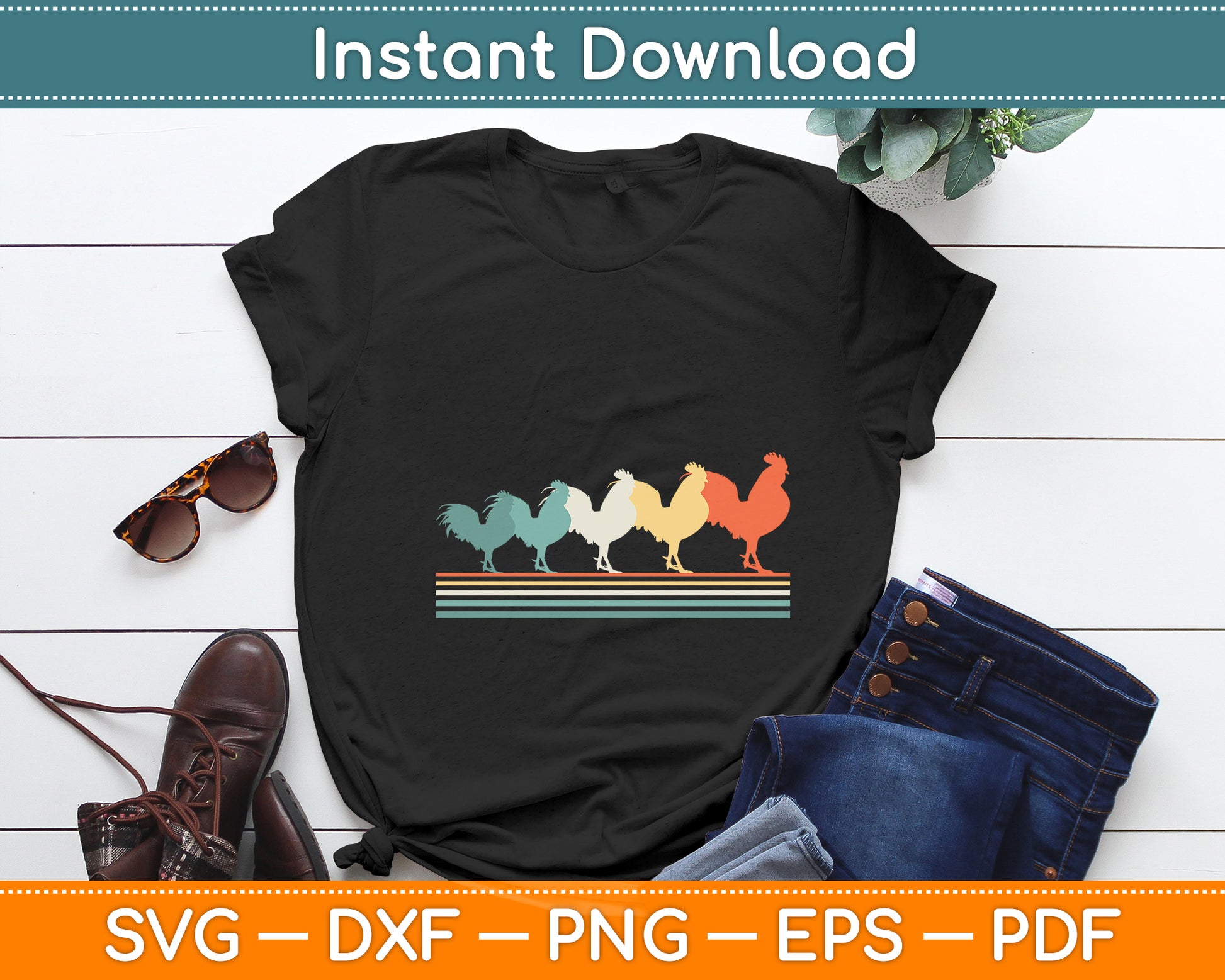 Roosters Chicken Retro Vintage Svg Png Dxf Digital Cutting File