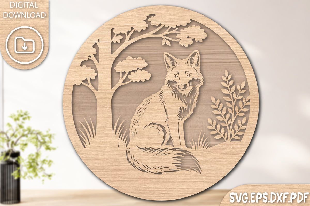 Fox Round Sign Laser Cut SVG