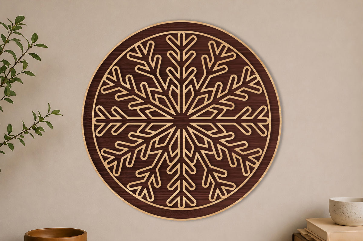 Round Snowflake Coaster Laser Cut SVG