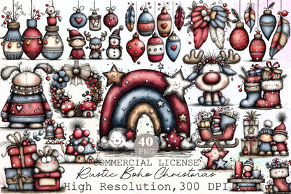 Rustic Boho Christmas Clipart PNG Bundle