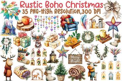 Rustic Boho Christmas PNG Sublimation Bundle