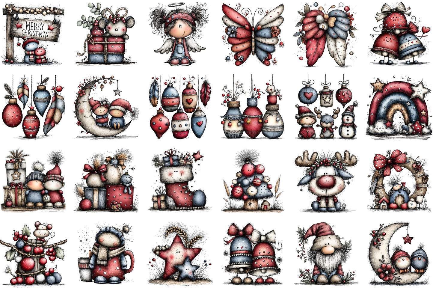 Rustic Boho Christmas Clipart PNG Bundle