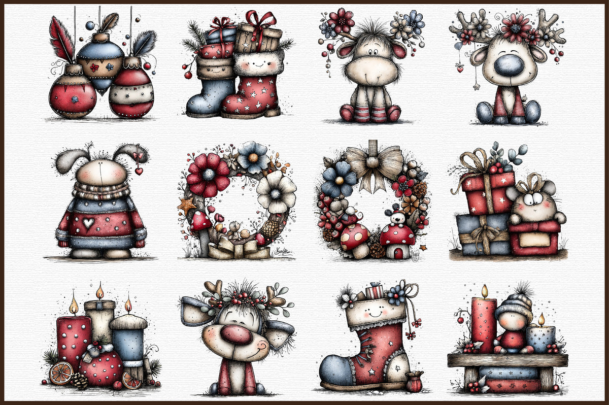 Rustic Boho Christmas Clipart PNG Bundle