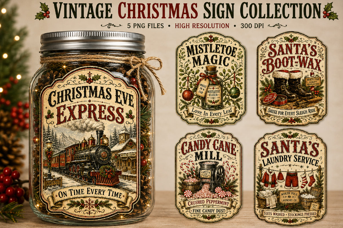 Rustic Christmas Label Sign PNG Collection Bundle