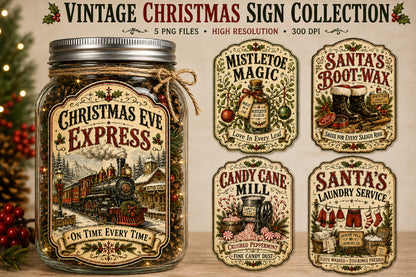 Rustic Christmas Label Sign PNG Collection Bundle