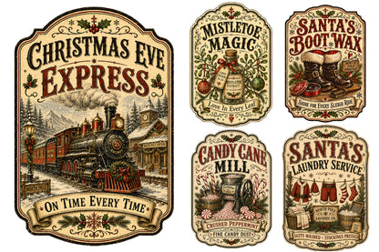 Rustic Christmas Label Sign PNG Collection Bundle