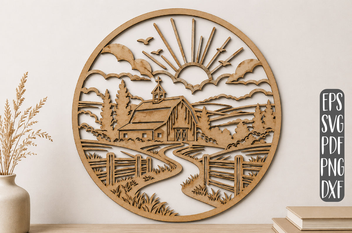 Rustic Farmhouse Sunrise Laser Cut SVG