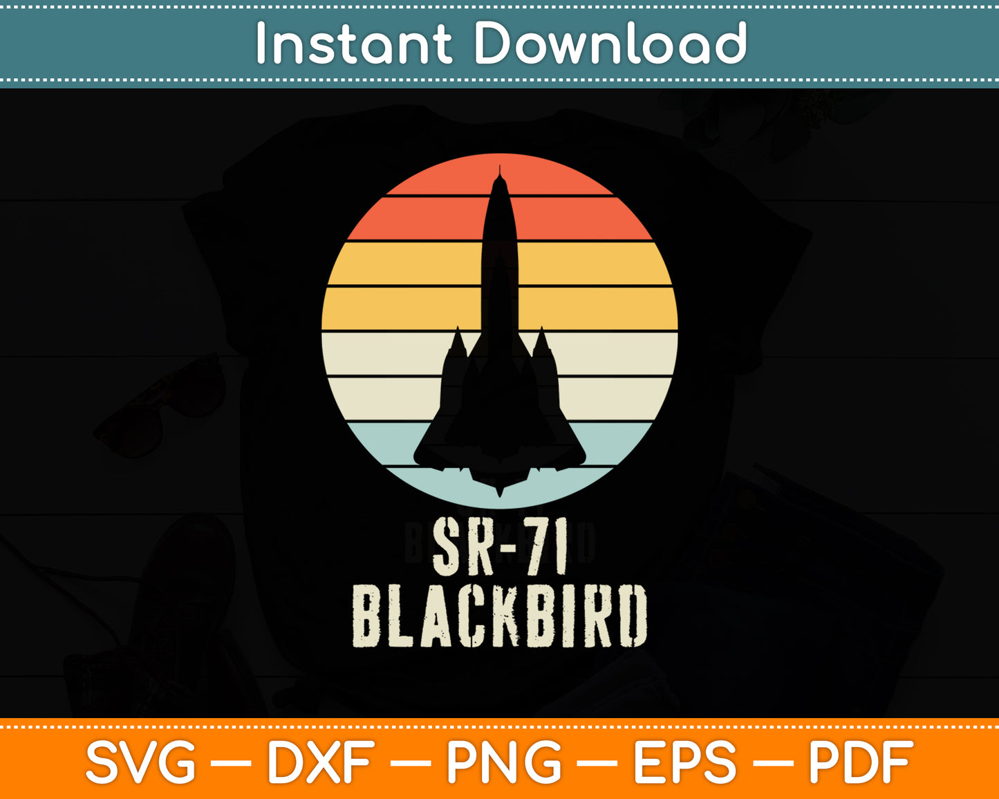 Vintage SR-71 Blackbird Military Aviation Aircraft Svg Png Dxf Digital Cutting File