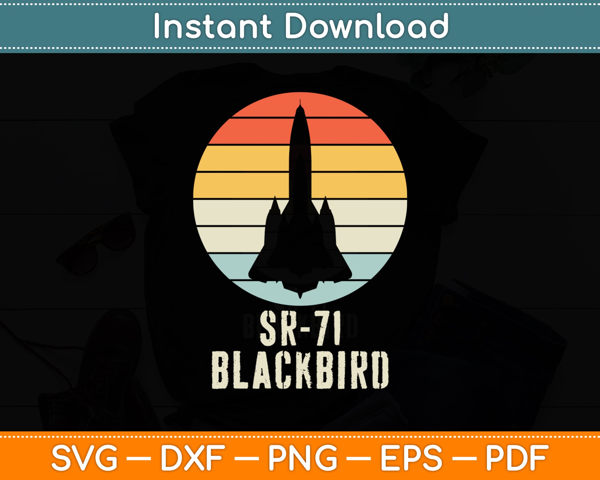 Vintage SR-71 Blackbird Military Aviation Aircraft Svg Png Dxf Digital Cutting File