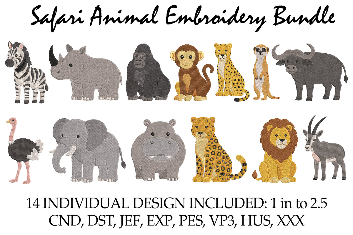 Safari Animal Embroidery Bundle