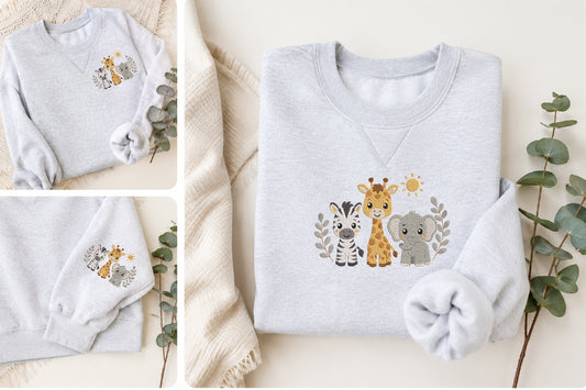 Safari Animals Embroidery Design – Cute Safari Animal Machine Embroidery Pattern, Wild Animal & Jungle Embroidery Design