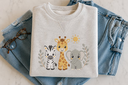 Safari Animals Embroidery Design – Cute Safari Animal Machine Embroidery Pattern, Jungle & Wild Animal Embroidery Design
