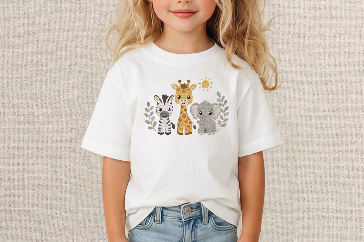 Safari Animals Embroidery Design – Cute Safari Animal Machine Embroidery Pattern, Jungle & Wild Animal Embroidery Design