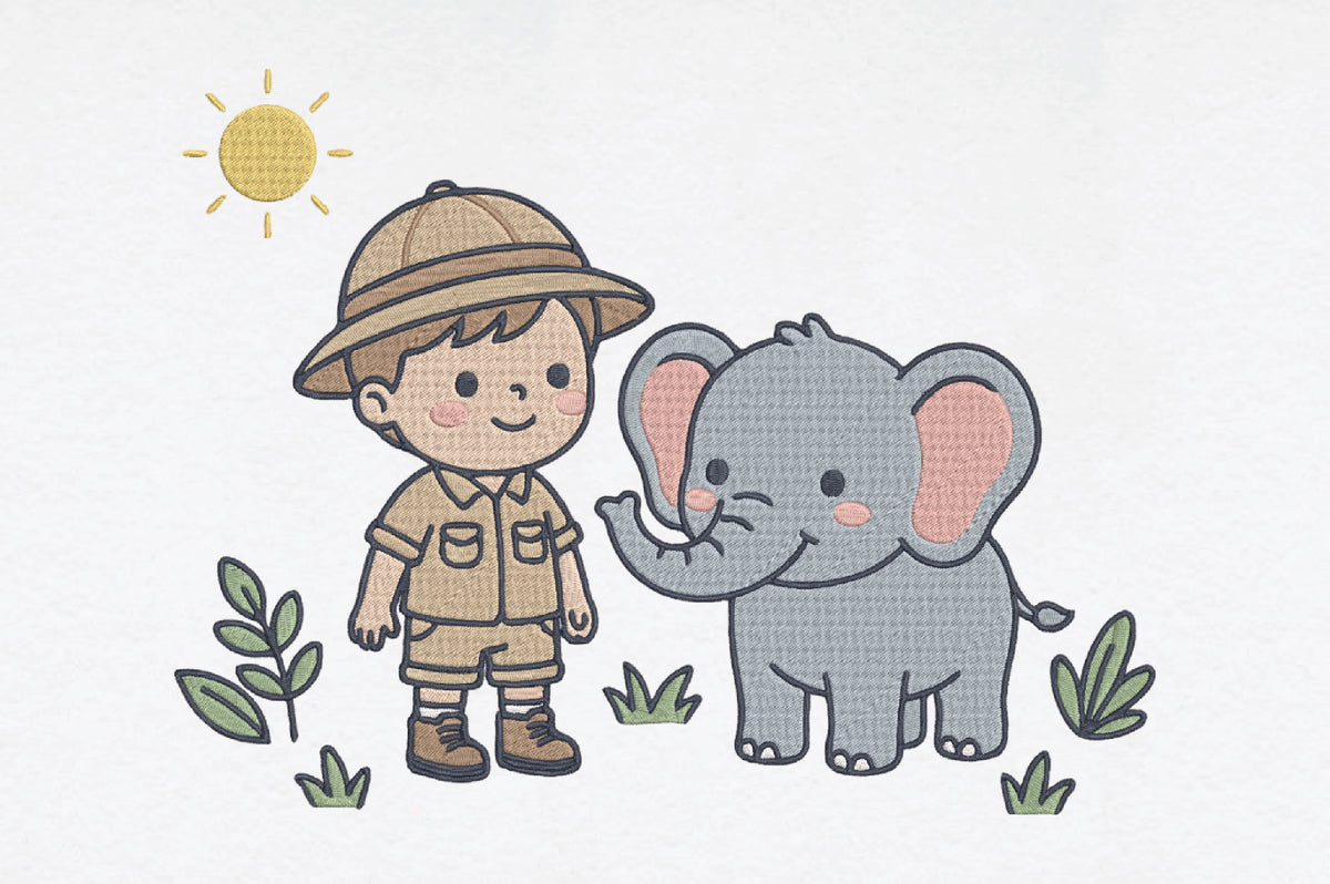 Safari Boy and Elephant Embroidery