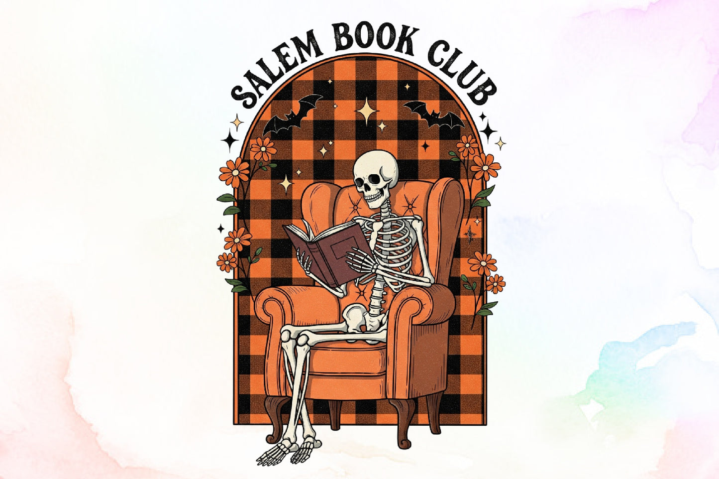 Salem Book Club Skeleton Reading Halloween PNG