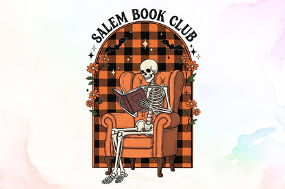 Salem Book Club Skeleton Reading Halloween PNG