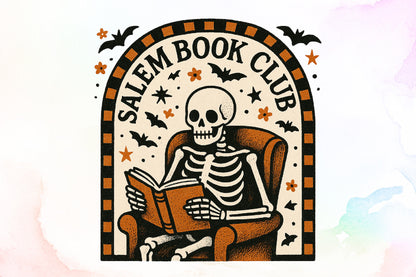 Salem Book Club Skeleton Halloween PNG Design