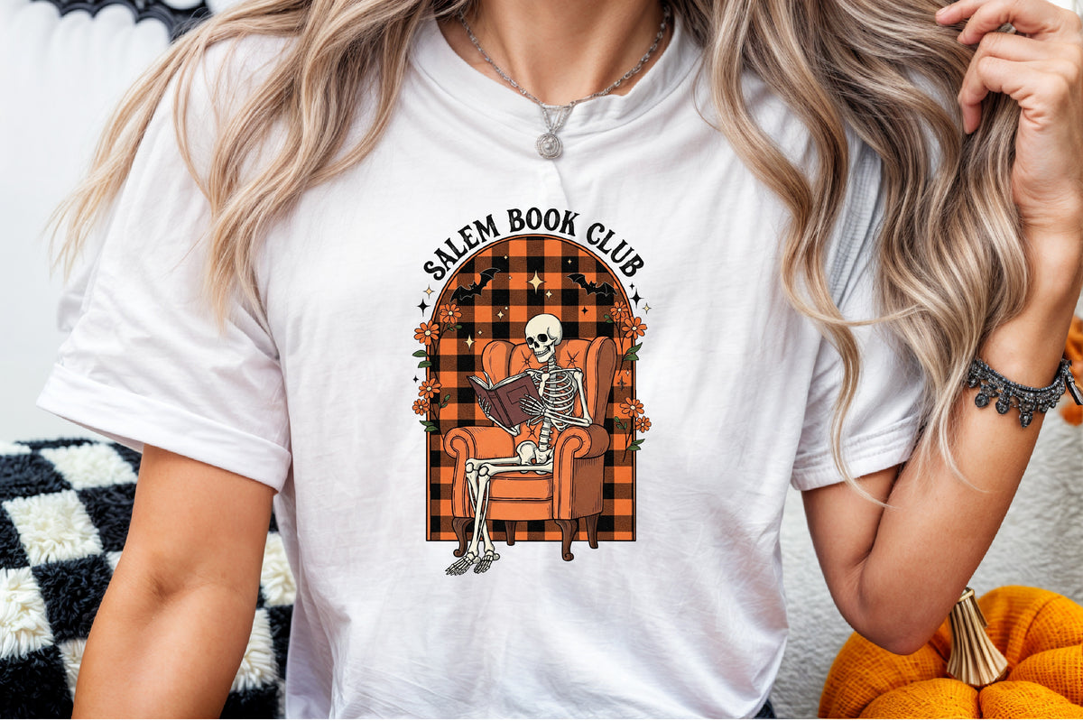 Salem Book Club Skeleton Reading Halloween PNG