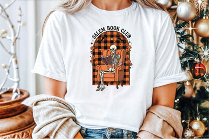 Salem Book Club Skeleton Reading Halloween PNG