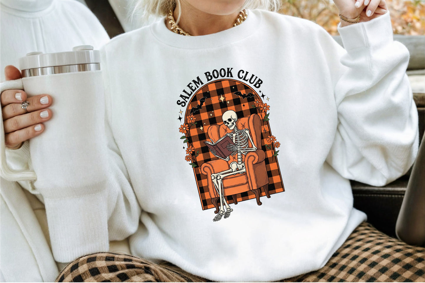Salem Book Club Skeleton Reading Halloween PNG