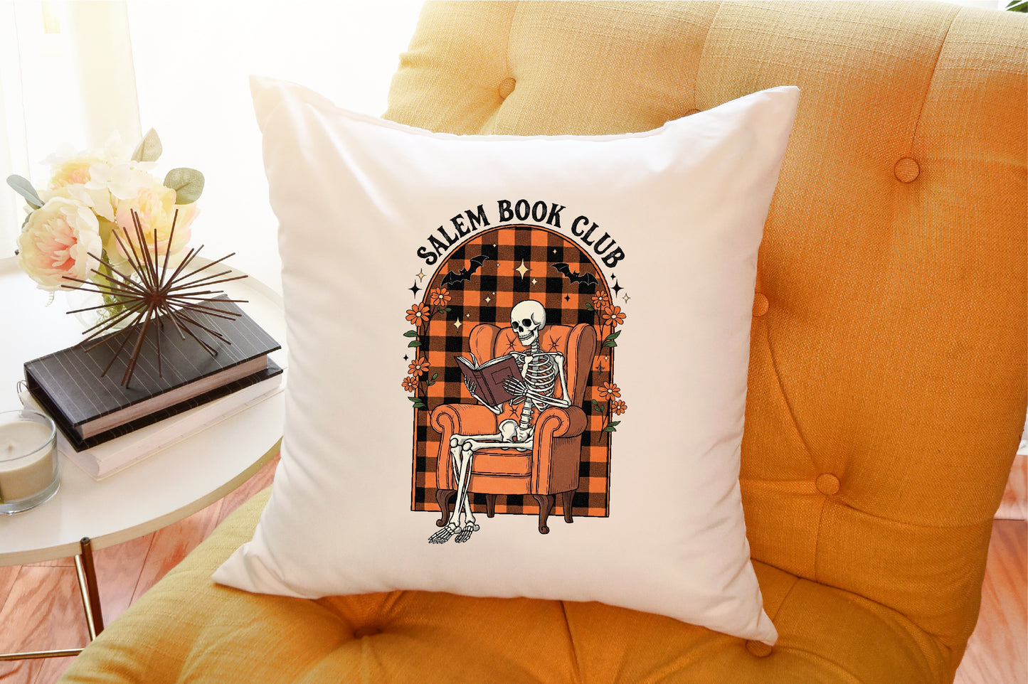 Salem Book Club Skeleton Reading Halloween PNG