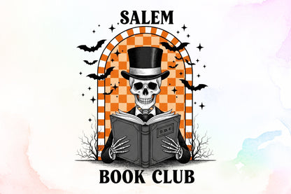 Salem Book Club Retro Halloween Skeleton PNG
