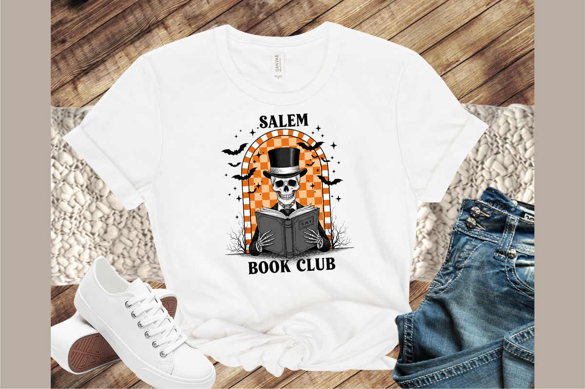 Salem Book Club Retro Halloween Skeleton PNG