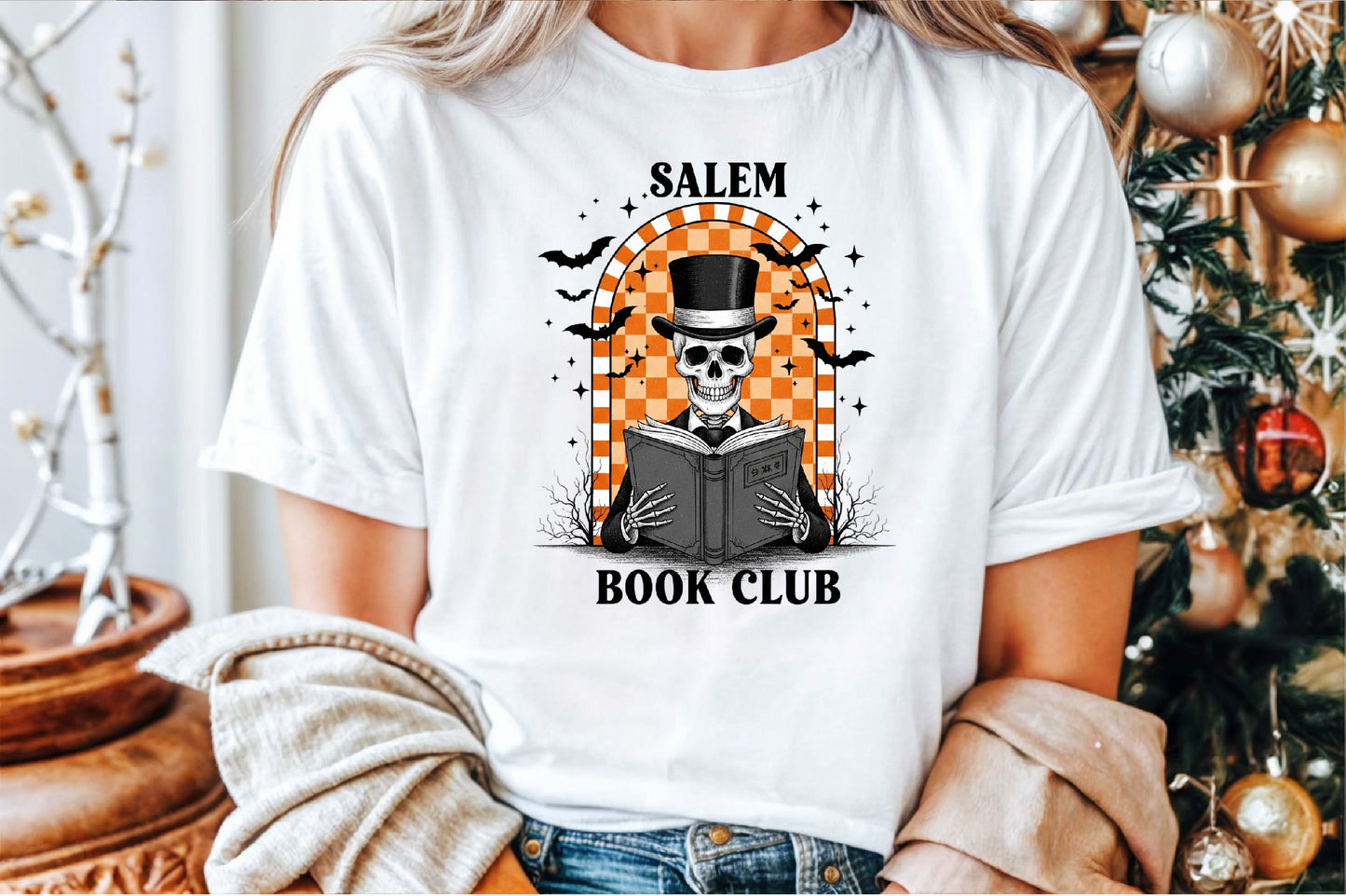 Salem Book Club Retro Halloween Skeleton PNG