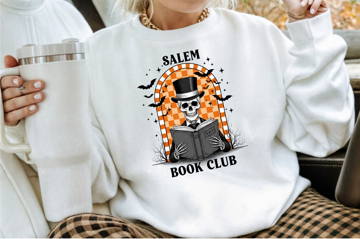 Salem Book Club Retro Halloween Skeleton PNG
