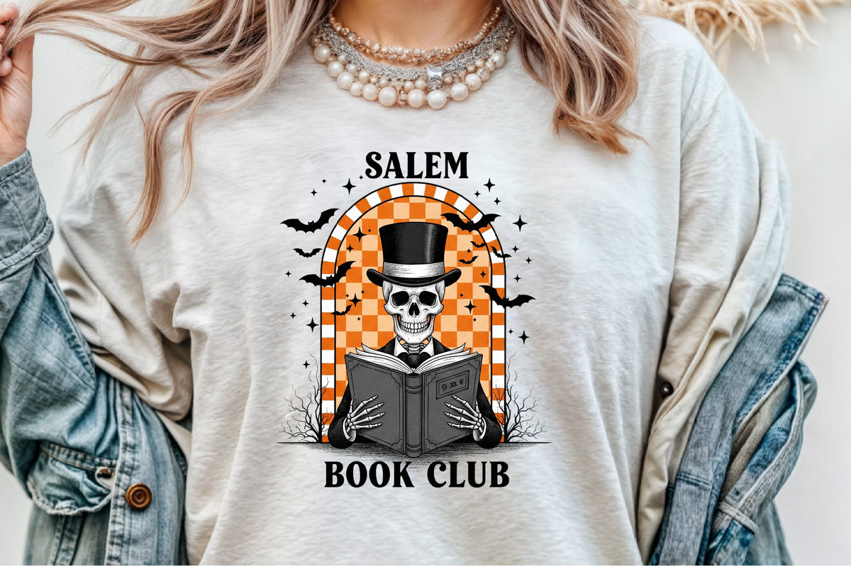 Salem Book Club Retro Halloween Skeleton PNG