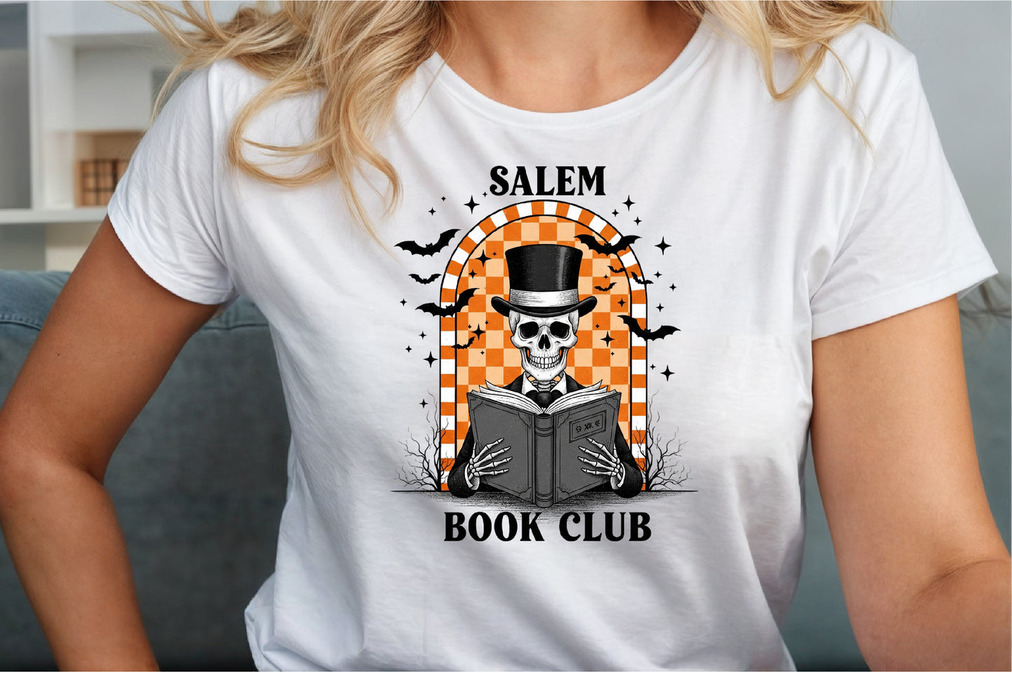 Salem Book Club Retro Halloween Skeleton PNG