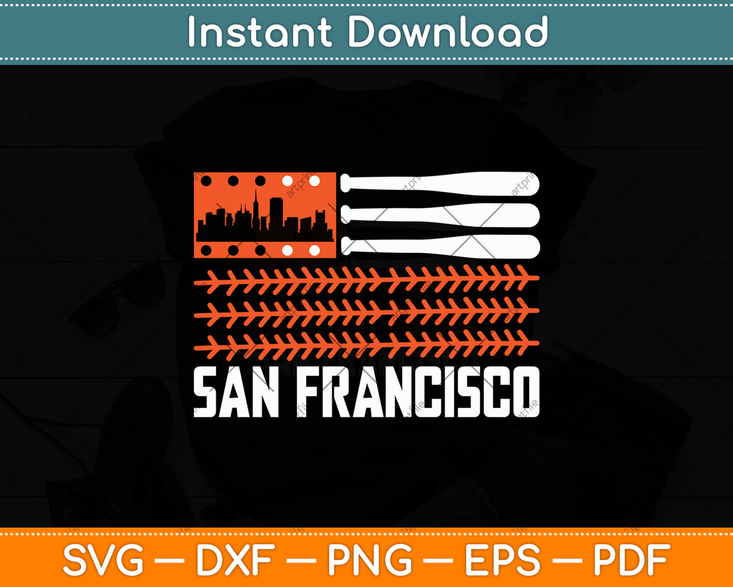 San Francisco Baseball Flag Patriotic Vintage Svg Digital Cutting File