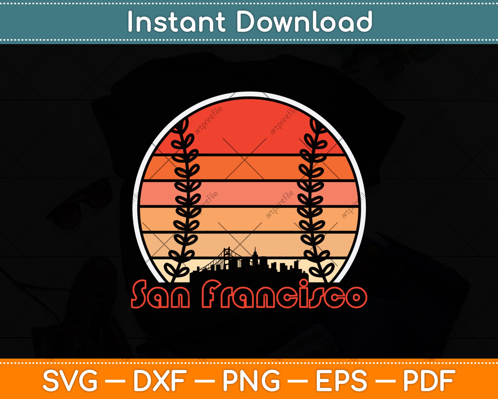 Retro San Francisco Baseball Sunset With Vintage Svg Digital Cutting File