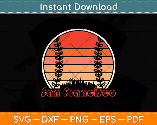 Retro San Francisco Baseball Sunset With Vintage Svg Digital Cutting File