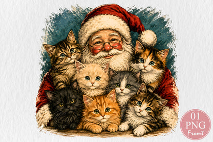 Santa Cats Christmas PNG Cute Kitten Holiday Sublimation