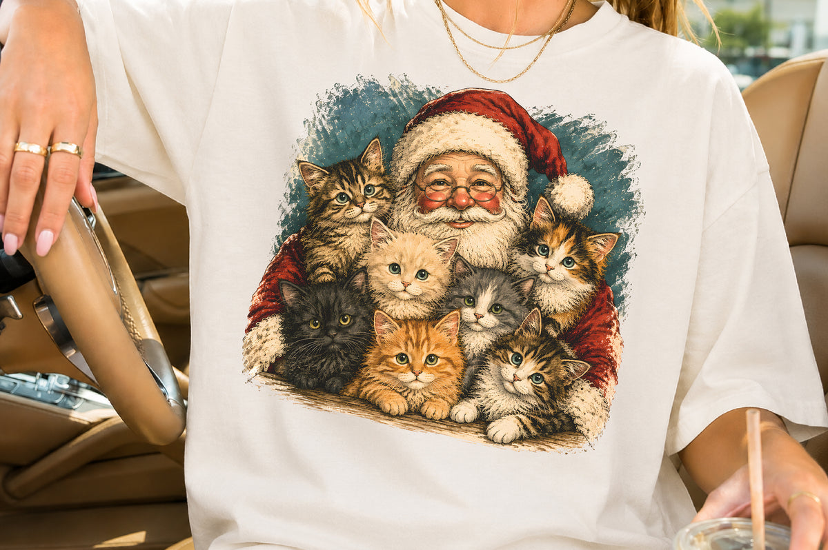 Santa Cats Christmas PNG Cute Kitten Holiday Sublimation