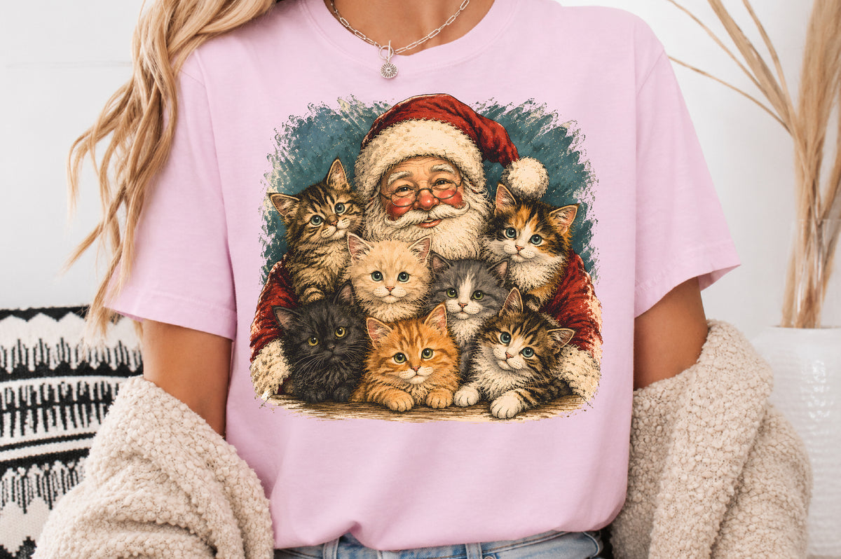 Santa Cats Christmas PNG Cute Kitten Holiday Sublimation