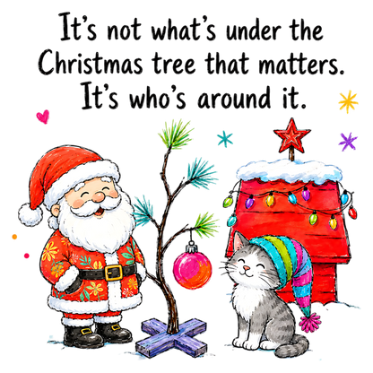 Santa Cat Christmas Tree Quote PNG